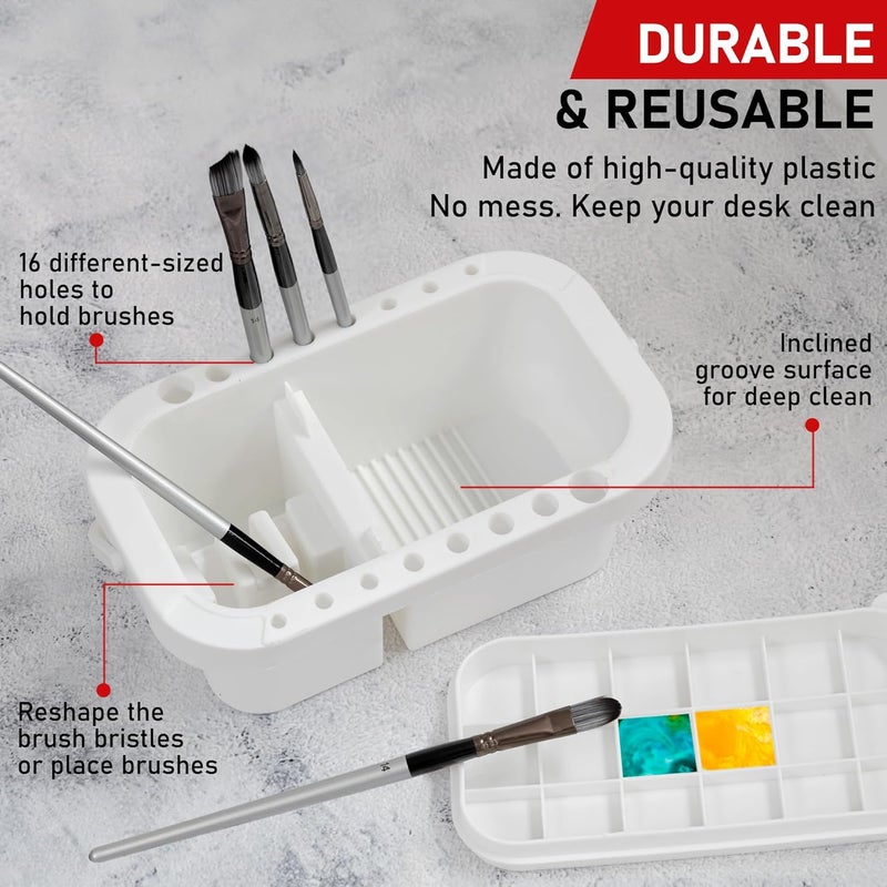 DUGATO 3-in-1 Paint Brush Cleaner Washer, Holder & Palette - Keep Brushes Clean & Organized - Artists Art Cleaning Basin with Lid & 2 Art Sponges for Acrylic, Watercolor, Oil Painting (White) - Image 4